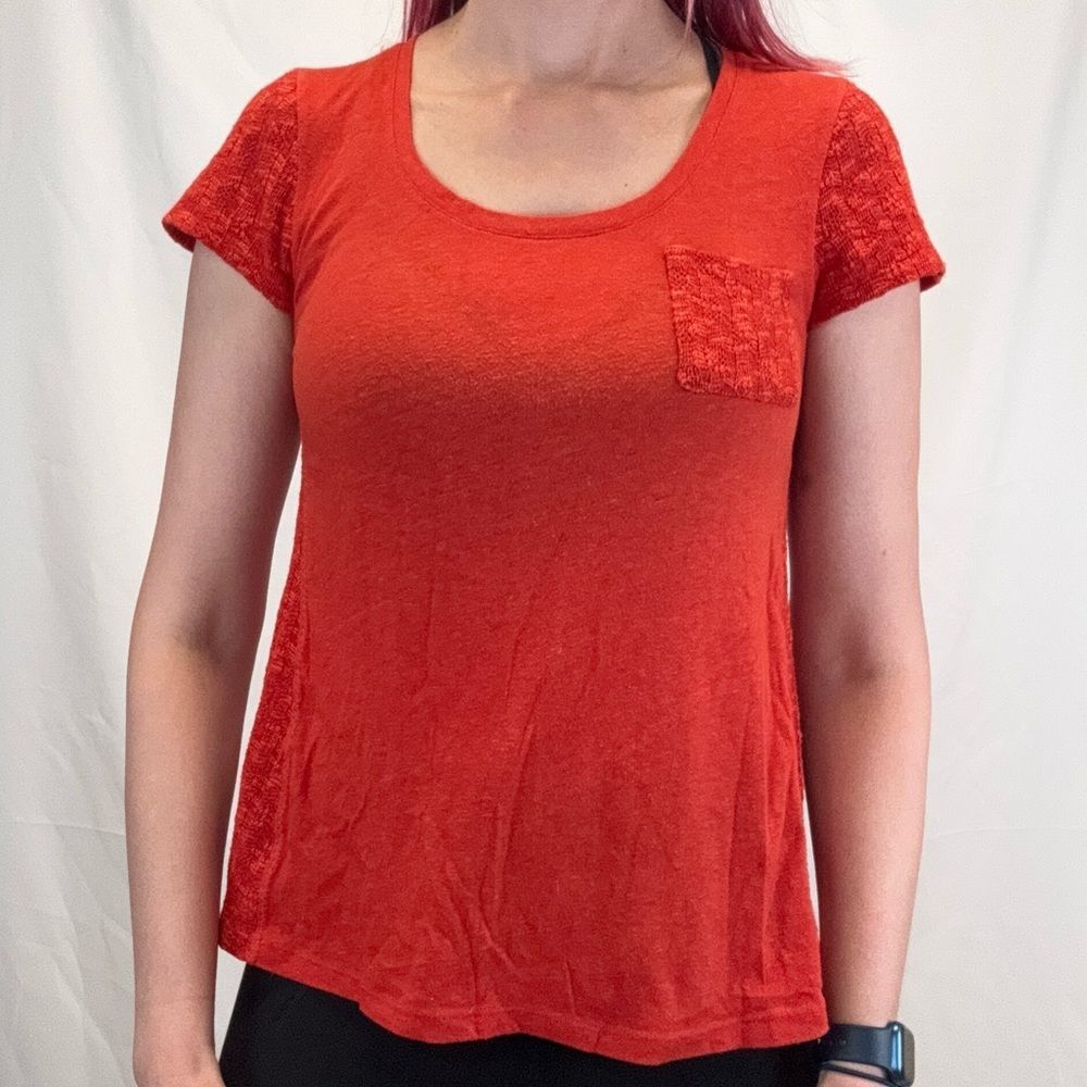 Anthropologie Knit Jersey Pocket Tee Orange Red Casual Top Women’s M